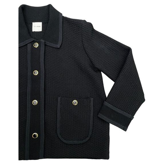 St. John Multiscale Textured Stretch Knit Collared Jacket Black XL Old Money - Picture 9 of 16